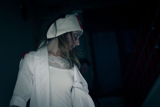 nurse infected by virus zombies, pretty but dangerous