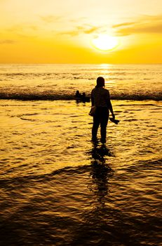 Beautiful nature with color of the sunset, Pathong beach, Phuket Thailand