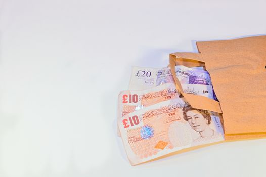 british banknotes in paper bag