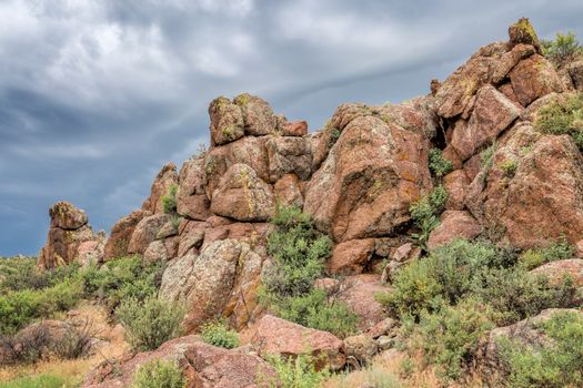 sandstone rock formation under stormy sky - Eagle Nest Open Space near Fort Collins, COlorado, summer scenery