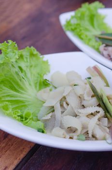 entrails of stomach of beef cooked served with fresh lettuce