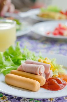 fresh food for morning , big breakfast on dish