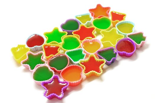 colorful gelatin or jelly dessert isolated on white background 
