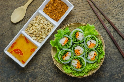 top view Fresh Spring Roll, Vietnamese Food.