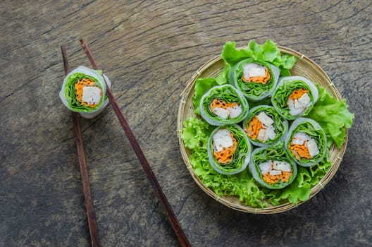 top view Fresh Spring Roll, Vietnamese Food.