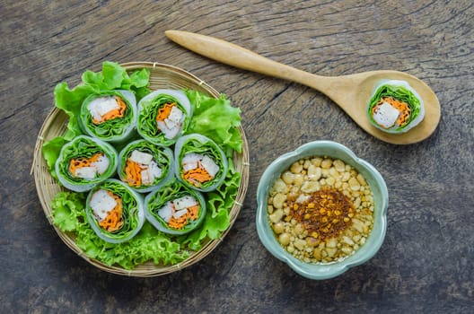 top view Fresh Spring Roll, Vietnamese Food.