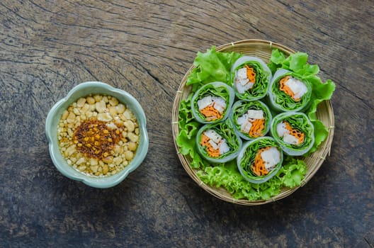 top view Fresh Spring Roll, Vietnamese Food.