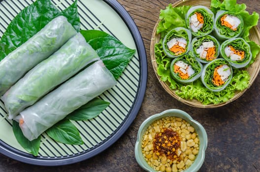 top view Fresh Spring Roll, Vietnamese Food.