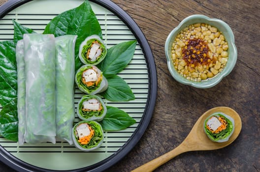 top view Fresh Spring Roll, Vietnamese Food.
