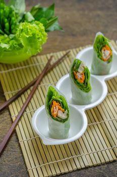 Fresh Spring Roll on white bowl ,  Vietnamese Food