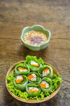 Fresh Spring Roll on bamboo basket, Vietnamese Food