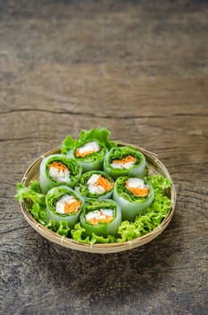 Fresh Spring Roll on bamboo basket, Vietnamese Food