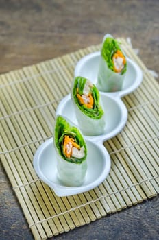 Fresh Spring Roll on white bowl ,  Vietnamese Food