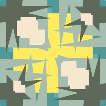 Abstract tile shapes with squares and stars in seamless pattern