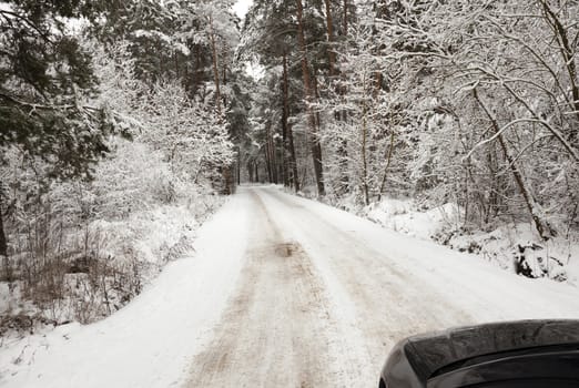  the small road photographed in a winter season