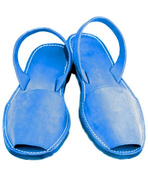 Pair of Blue Shammy Summer Sandals isolated on white background