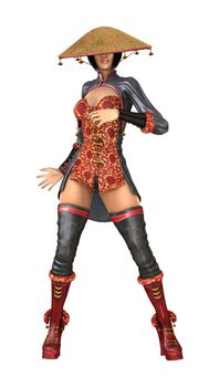 3D digital render of a beautiful Asian battle woman isolated on white background