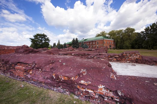  the preserved ruins of buildings of the Brest fortress. Belarus