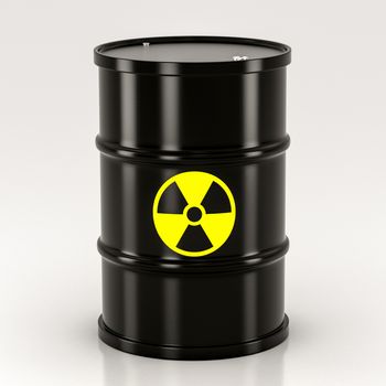 black radioactive barrel on a white background