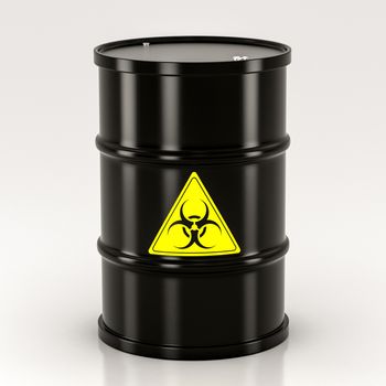 black biohazard barrel on a white background