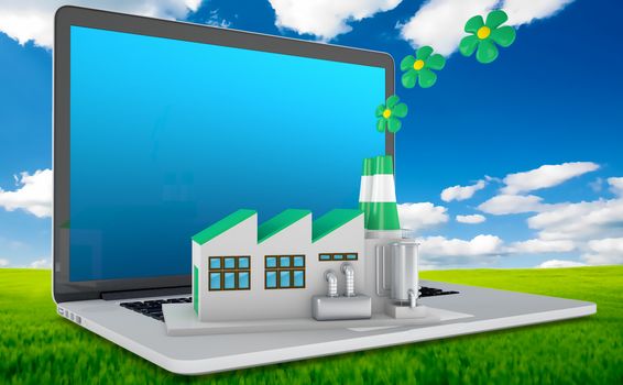 Environmentally friendly factory concept. Green factory on the laptop.
Concept: the importance of digitalizing in the infrastructures, considering also the environmental sustainability.