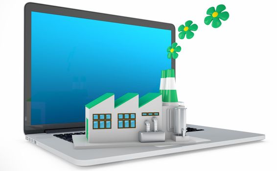 Environmentally friendly factory concept. Green factory on the laptop.
Concept: the importance of digitalizing in the infrastructures, considering also the environmental sustainability.