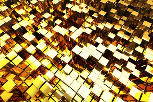 3D Golden Blocks Abstract Background