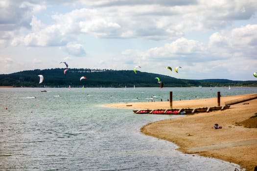Kite surfer at the Brombachsee, Bavaria, Germany
