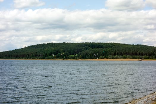 Kite surfer at the Brombachsee, Bavaria, Germany