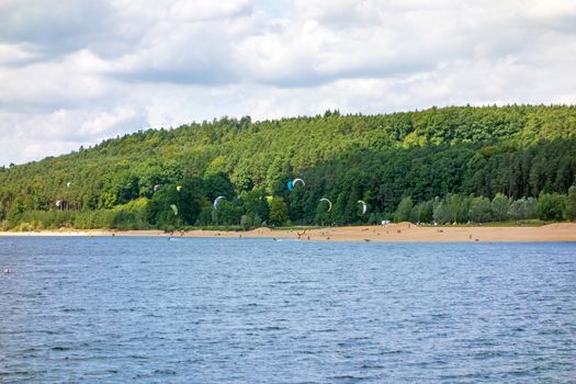 Kite surfer at the Brombachsee, Bavaria, Germany