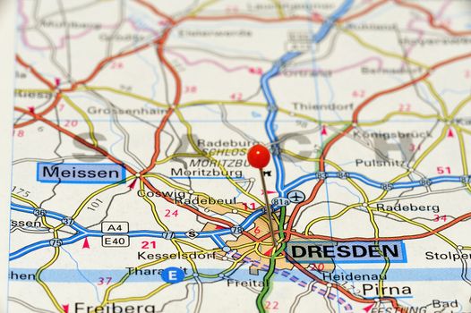 Closeup map of Dresten, Dresten a city in Germany.