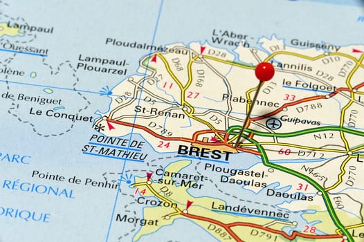 Closeup of Brest. Brest is a French municipality in the department of Morbihan.