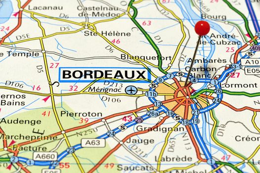 European cities on map series: Bordeaux