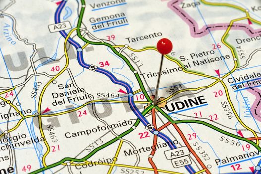 European cities on map series: Udine