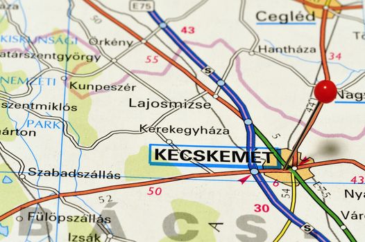 European cities on map series: Kecskemet