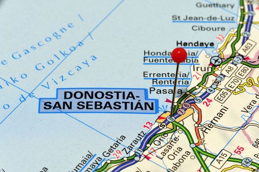 European cities on map series: San Sebastian
