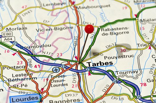 European cities on map series: Tarbes