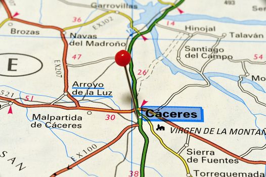 European cities on map series: Caceres