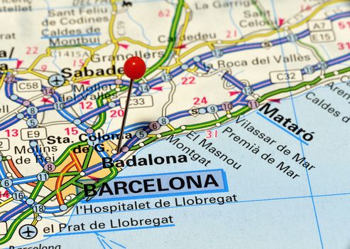 Closeup map of Barcelona.