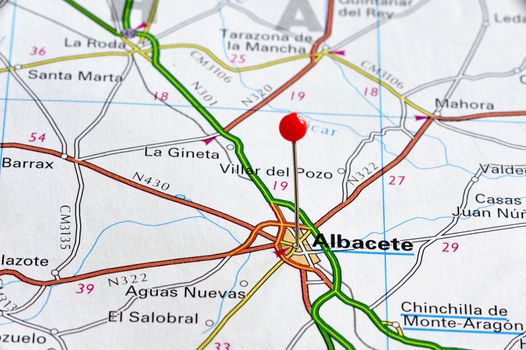 Closeup map of Albacete, Albacete is a city in Spain.