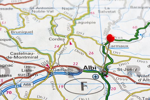 Closeup map of Abli. Albi a city in France. Picture is from "KAK BILATLAS Europa" 5th edition, ISBN 9147801166, created 2012-02-22.