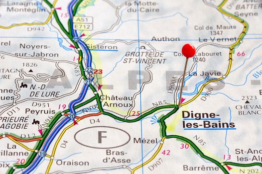 Closup map of Digne-les-Bains. Digne-les-Bains a city in France.