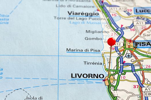 Closeup map of Livorno. Livorno a city in Italy. Picture is from "KAK BILATLAS Europa" 5th edition, ISBN 9147801166, created 2012-02-22.