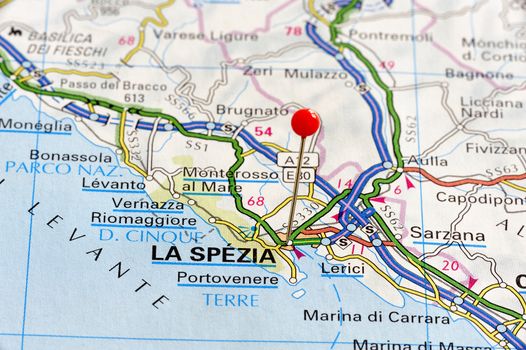 Closup map of La Spézia. La Spézia a city in Italy.