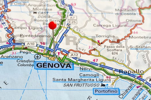 Closeup map of Genova. Genova a city in Italy.