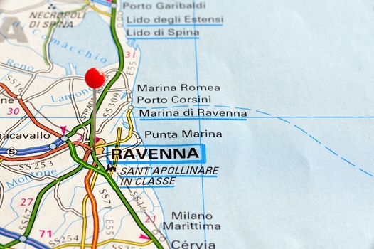 Closeup map of Rimini. Rimini a city in Italy. Picture is from "KAK BILATLAS Europa" 5th edition, ISBN 9147801166, created 2012-02-22.