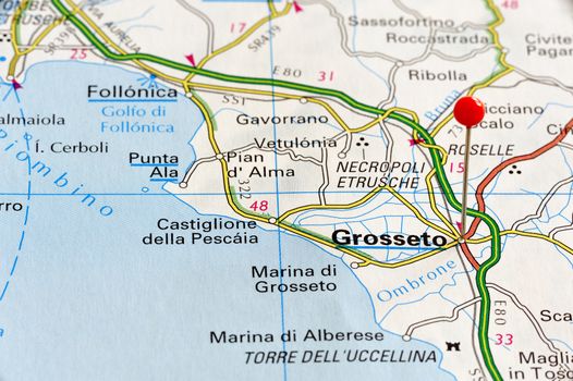 Closeup map of Grosseto. Grosseto city in Italy. Picture is from "KAK BILATLAS Europa" 5th edition, ISBN 9147801166, created 2012-02-22.