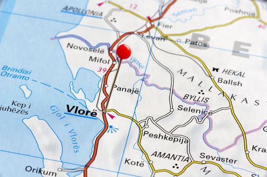 Closeup map of Vlore. Vlore a city in Albania.