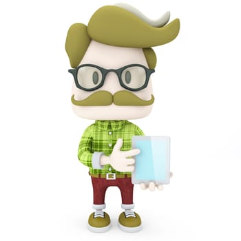 Hipster Using a Tablet on White Background