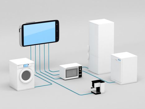 Internet of Things Concept - Home Appliances Connected To Smartphone 